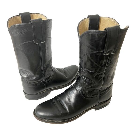 Justin Boots Shoes - Justin Womens Ropers Black Leather L3703 Western Cowgirl Boots Size 6A